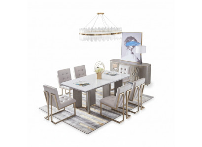 Ensemble de table de salle à manger avec 6 chaises de style de luxe - Groupe de 8 pièces de meubles.