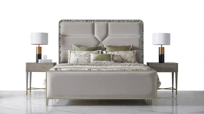 Meubles de chambre de luxe Lit 2x Table de chevet Ensemble Lits hôtel de Dubaï 3pcs