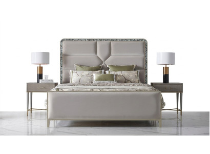 Meubles de chambre de luxe Lit 2x Table de chevet Ensemble Lits hôtel de Dubaï 3pcs