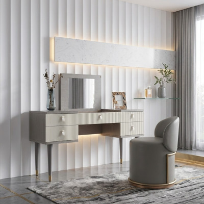 Coiffeuse Miroir Tabouret Déco Ensemble Complet Commode Chambre Nouveau