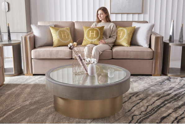 Table basse design ronde en verre Table ronde Tables d'appoint Canapé rond