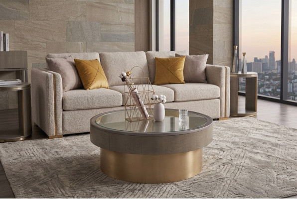 Table basse design ronde en verre Table ronde Tables d'appoint Canapé rond