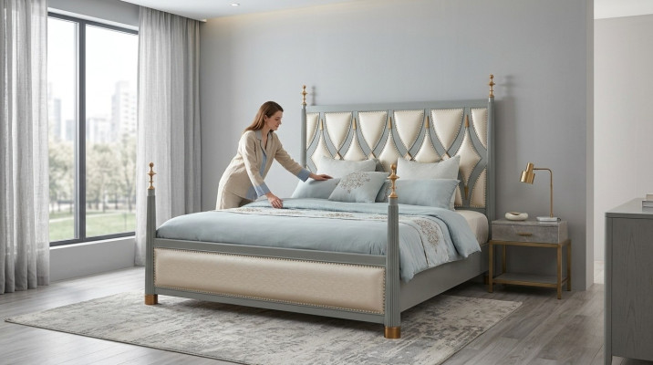 Meubles de luxe Chambre d'hôtel Lits Royaux Lit en bois Lit en or 180x200cm