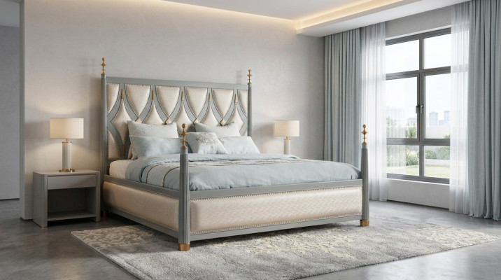 Meubles de luxe Chambre d'hôtel Lits Royaux Lit en bois Lit en or 180x200cm