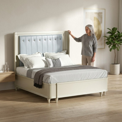 Conception rembourrée Lit de luxe 180 x 200cm Lits en tissu en cuir Chambre moderne