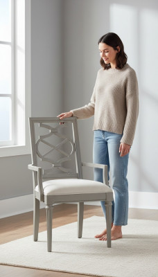 Chaise de design de luxe avec accoudoirs, meuble textile réel siège 1 place en bois.