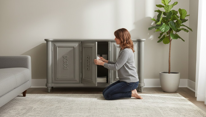 Commode Buffet Console Armoire en bois Portemanteau Buffet Mobilier de design Gris neuf
