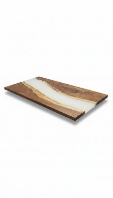 Table en époxy avec cascade de résine coulée, table à manger en résine époxy, bois massif en résine époxy.