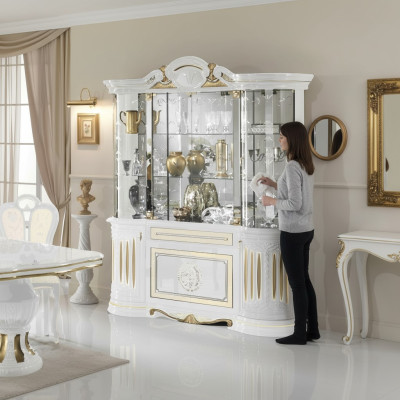 Vitrine Meubles italiens Salon Armoire Blanc Or Vitrines en verre neuf