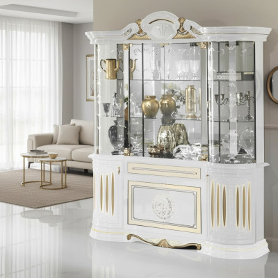 Vitrine Meubles italiens Salon Armoire Blanc Or Vitrines en verre neuf