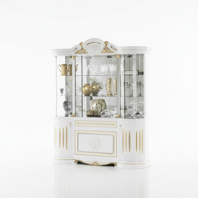 Vitrine Meubles italiens Salon Armoire Blanc Or Vitrines en verre neuf