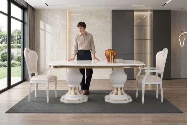 Table à manger classique Table Salon Tables italiennes Style Meubles Blanc Or