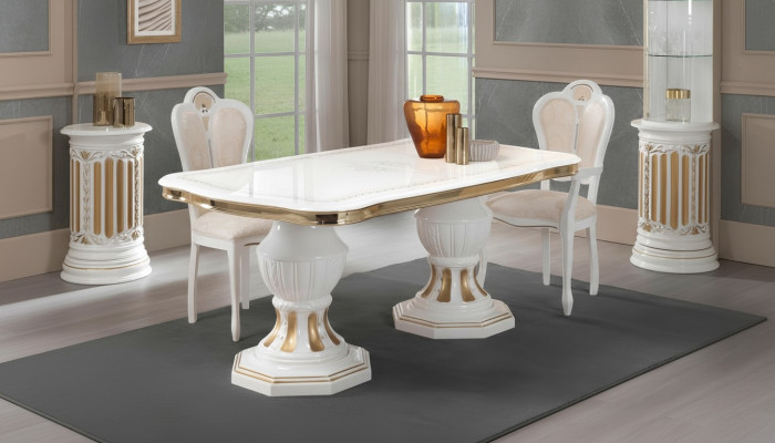 Table à manger classique Table Salon Tables italiennes Style Meubles Blanc Or