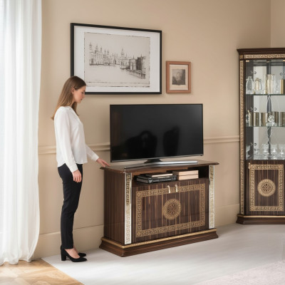 Meuble de télévision Armoire Mobilier italien Bois marron Commodes Buffet Étagère Neuf de luxe