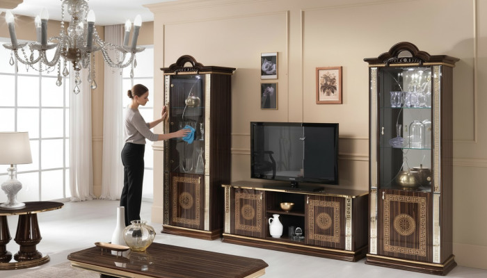 Meuble de cloison italien Armoire Vitrine Meuble TV Ensemble de 3 pièces de haute qualité Vitrines TV en verre