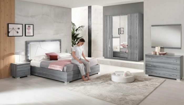 Ensemble de chambre : Lit 2xTable de nuit Commode Miroir Armoire 6 pièces. Meubles