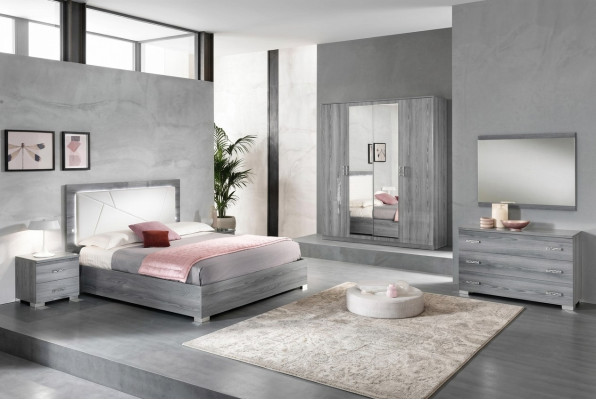 Ensemble de chambre : Lit 2xTable de nuit Commode Miroir Armoire 6 pièces. Meubles