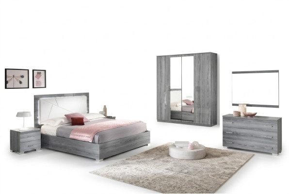 Ensemble de chambre : Lit 2xTable de nuit Commode Miroir Armoire 6 pièces. Meubles