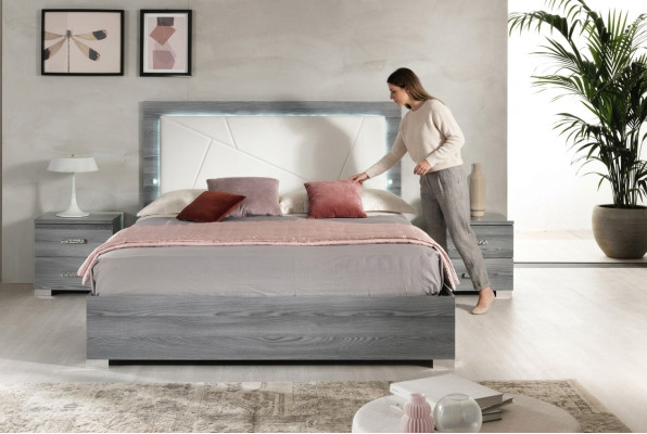 Lit de luxe Chambre à coucher Lits en bois moderne double lit de couchage gris 160x200 neuf