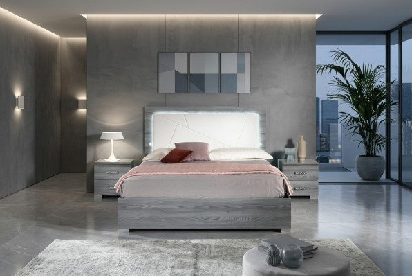 Lit de luxe Chambre à coucher Lits en bois moderne double lit de couchage gris 160x200 neuf