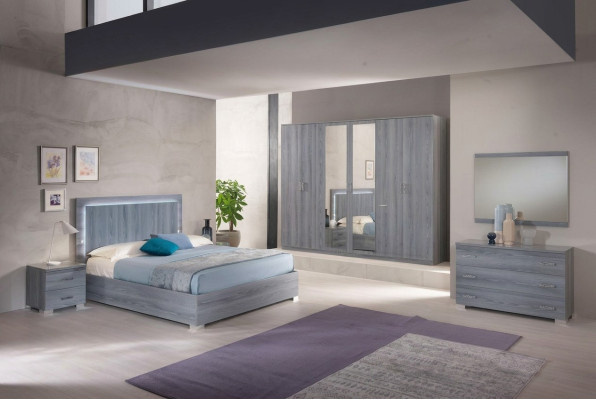Ensemble de chambre à coucher Meuble Lit 2x Table de chevet Commode Miroir Armoire 6 pièces.
