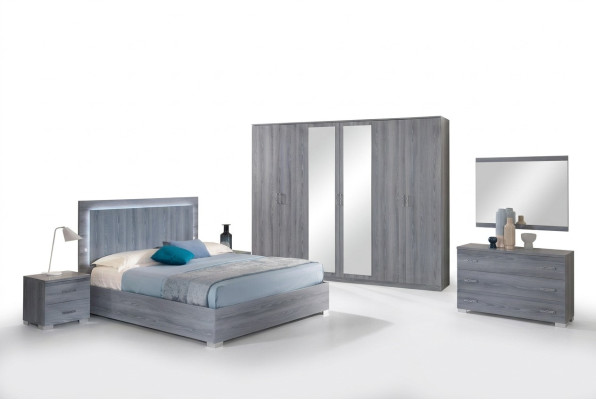 Ensemble de chambre à coucher Meuble Lit 2x Table de chevet Commode Miroir Armoire 6 pièces.