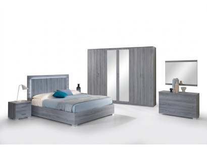 Ensemble de chambre à coucher Meuble Lit 2x Table de chevet Commode Miroir Armoire 6 pièces.