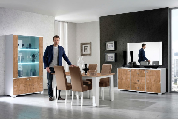 Salle à manger Ensemble Set Buffet TV Table 4 chaises Vitrine 7 pièces Mobilier de luxe complet neuf