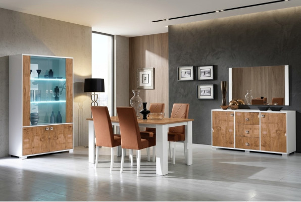 Salle à manger Ensemble Set Buffet TV Table 4 chaises Vitrine 7 pièces Mobilier de luxe complet neuf