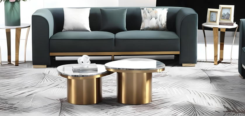 Table basse ronde en marbre Ensemble de deux tables d'appoint en acier inoxydable