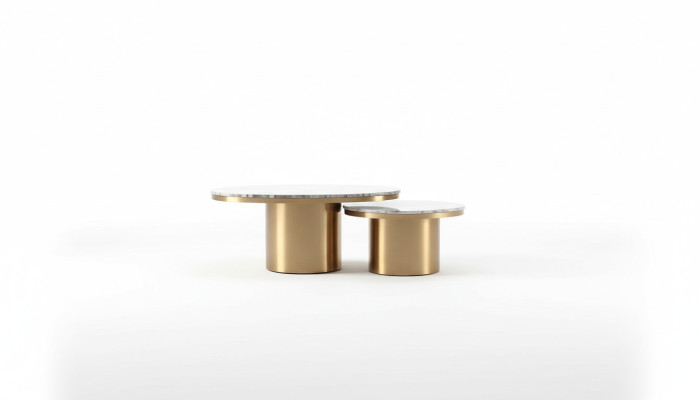 Table basse ronde en marbre Ensemble de deux tables d'appoint en acier inoxydable