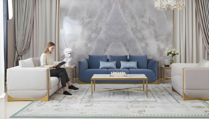 Canapé trois places. Design de rembourrage. Canapé moderne à 3 places. Meubles de luxe pour la chambre.
