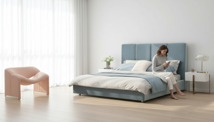 Lit de designer bleu 180x200 Chambres Lits Tissu Hôtel Luxe Siège Rembourrage