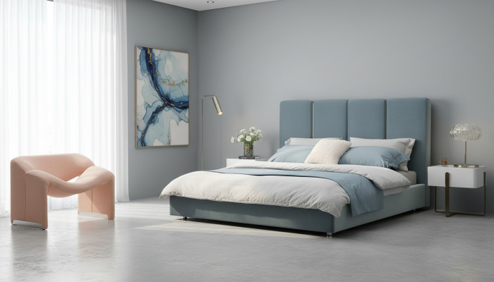 Lit de designer bleu 180x200 Chambres Lits Tissu Hôtel Luxe Siège Rembourrage