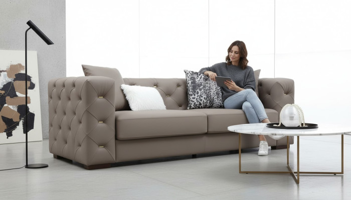 Trois Canapé 3 Places Design Tissu Moderne Chesterfield Luxe Meubles