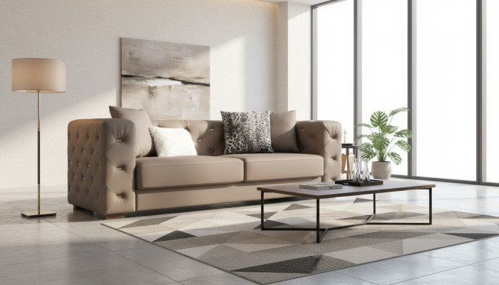Trois Canapé 3 Places Design Tissu Moderne Chesterfield Luxe Meubles