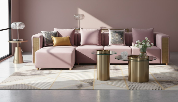 Sofa d'angle en L Table basse Rembourrage Coin Salon Meubles de luxe Canapé Canapé 3 pièces
