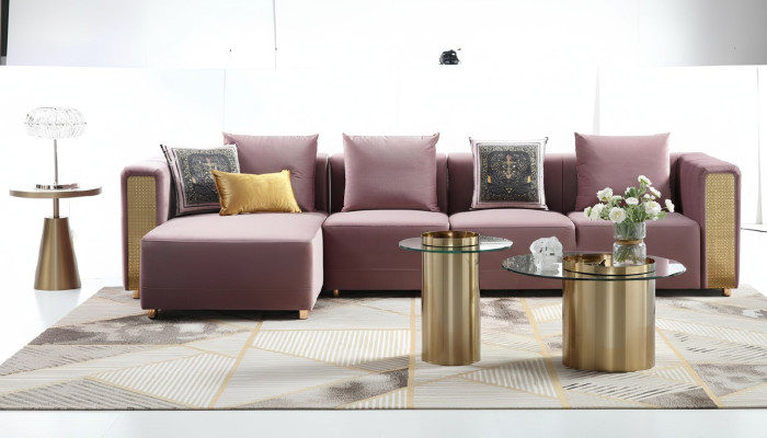 Sofa d'angle en L Table basse Rembourrage Coin Salon Meubles de luxe Canapé Canapé 3 pièces