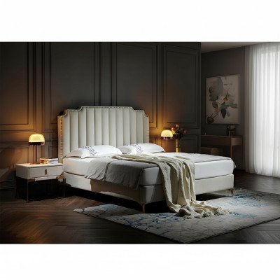 Lit en cuir 2x Table de chevet 3 pcs. Ensemble de chambre à coucher Mobilier Moderne Luxueux Nouveaux Lits