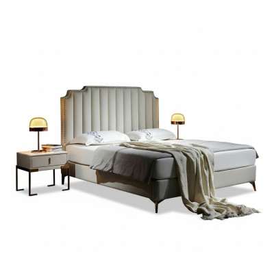 Lit en cuir 2x Table de chevet 3 pcs. Ensemble de chambre à coucher Mobilier Moderne Luxueux Nouveaux Lits