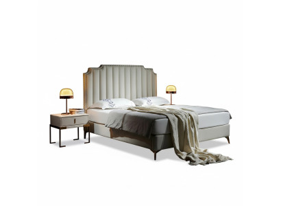 Lit en cuir 2x Table de chevet 3 pcs. Ensemble de chambre à coucher Mobilier Moderne Luxueux Nouveaux Lits