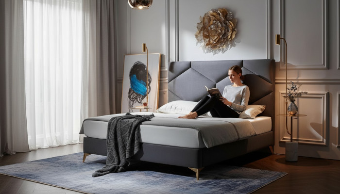 Ensemble de chambre à coucher Lit + 2 tables de chevet 3 pièces. Table de chevet Mobilier luxe hôtel velours