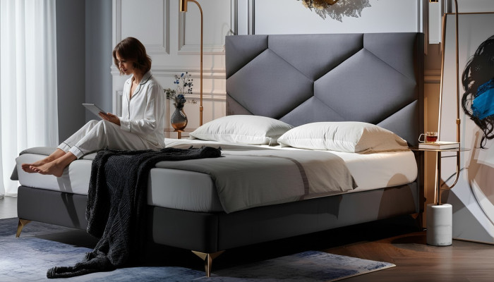 Lit 180x200cm Mobilier de chambre en textile Lits de luxe modernes Mobilier d'hôtel neuf