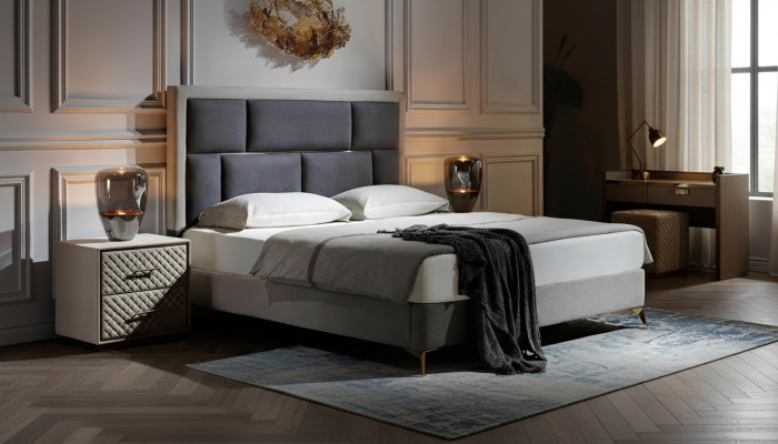 Chambre 3 pièces. Ensemble Lit 2x Table de chevet Console Lits Doubles Rembourrage Hôtel