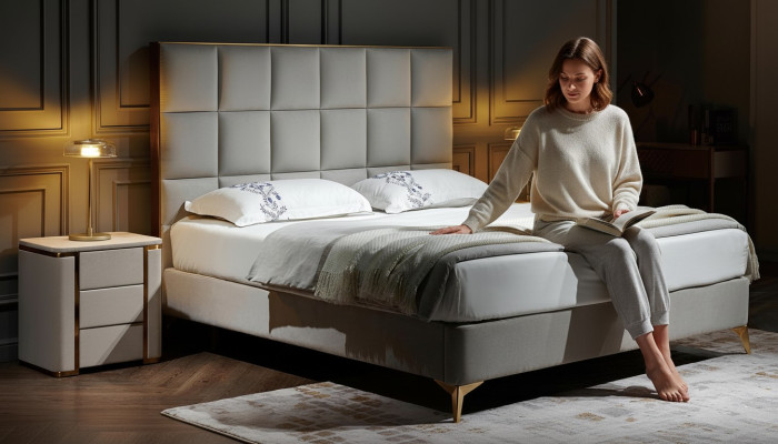 Lit 2x Table de chevet 3 pièces Ensemble de chambre à coucher Groupe de luxe Designer Neuf Suite