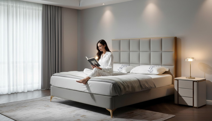 Lit de design Chambre à coucher Lits Textile Hôtel Luxe Tapisserie Siège Tissu Mobilier nouveau
