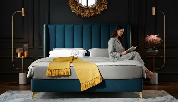 Ensemble de chambre à coucher Design Moderne Lit de Luxe 2x Table de Chevet 3 pièces. nouveau
