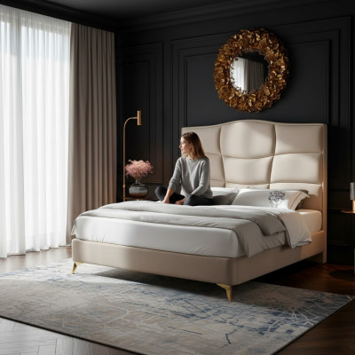 Chambre Lit double 180x200cm Lit de luxe Textile moderne neuf