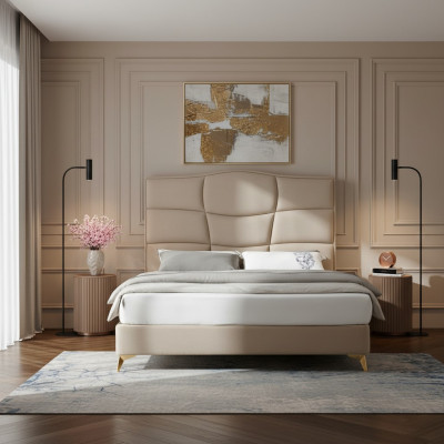 Chambre Lit double 180x200cm Lit de luxe Textile moderne neuf