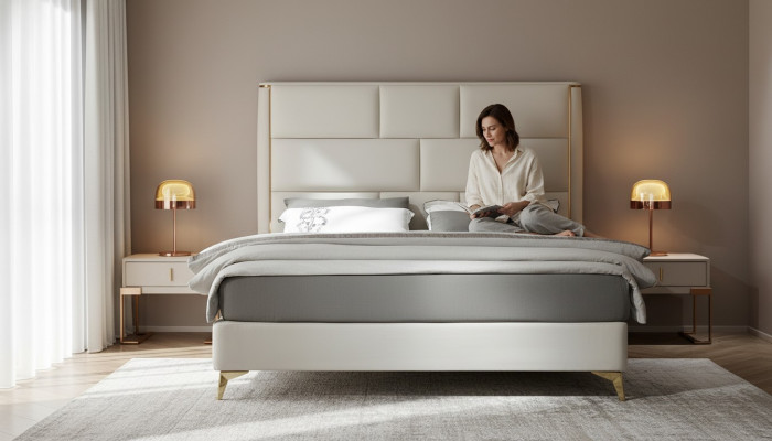 Lit 3 pièces. Ensemble de chambre à coucher Design Moderne Lit de lux Table de chevet Lits